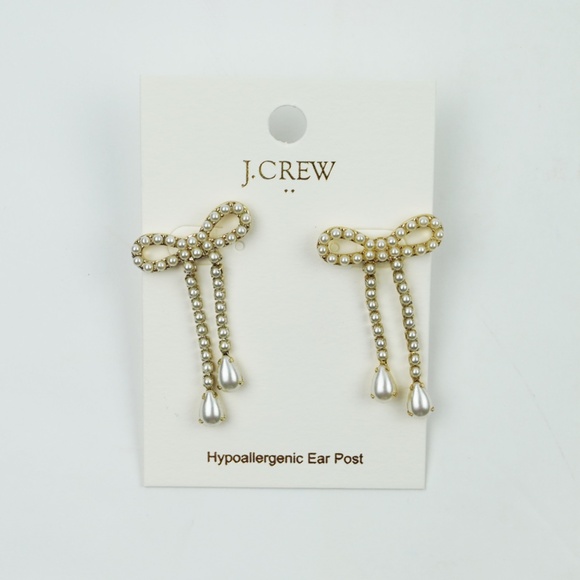 New JCREW Pearl Bow Earrings in Gold $44 BW093 - Picture 2 of 2